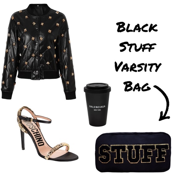 Handbags - Black & Gold STUFF Varsity Bag